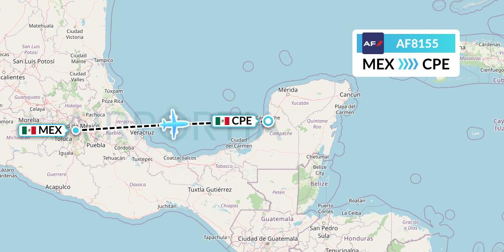 AF8155 Air France Flight Map: Mexico City to Campeche
