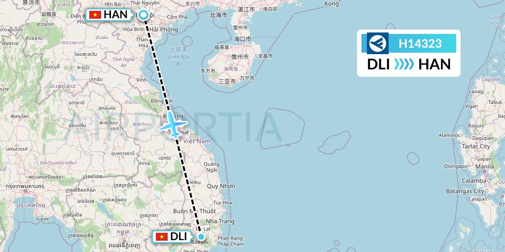 H14323 Hahn Air Systems Flight Map: Da Lat to Hanoi