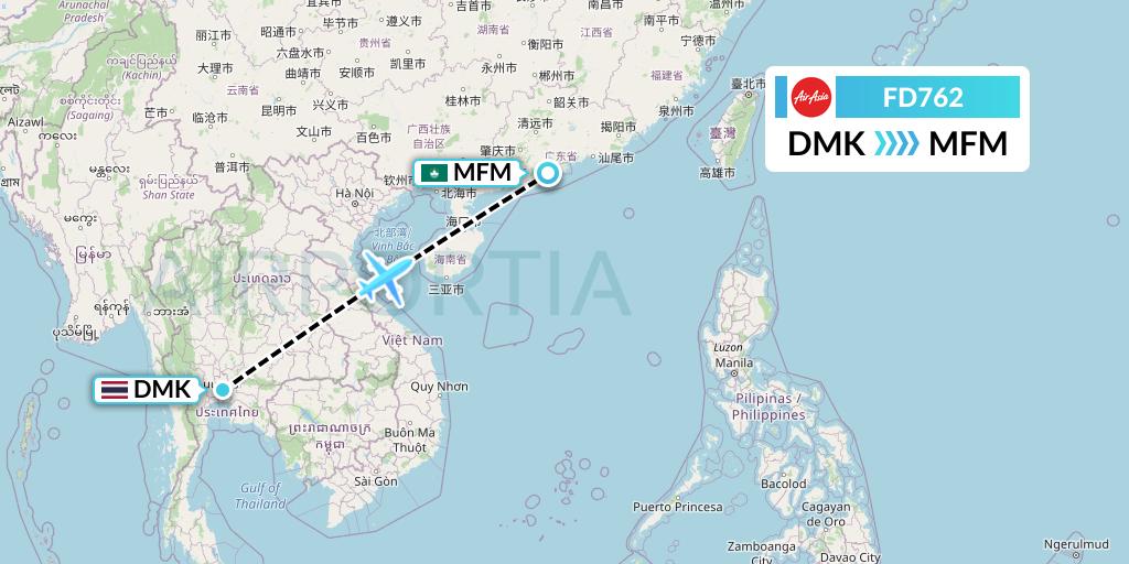 FD762 Thai AirAsia Flight Map: Bangkok to Macau