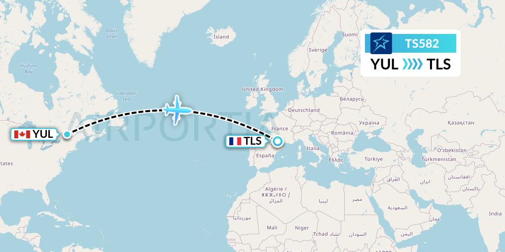 TS582 Air Transat Flight Map: Montreal to Toulouse