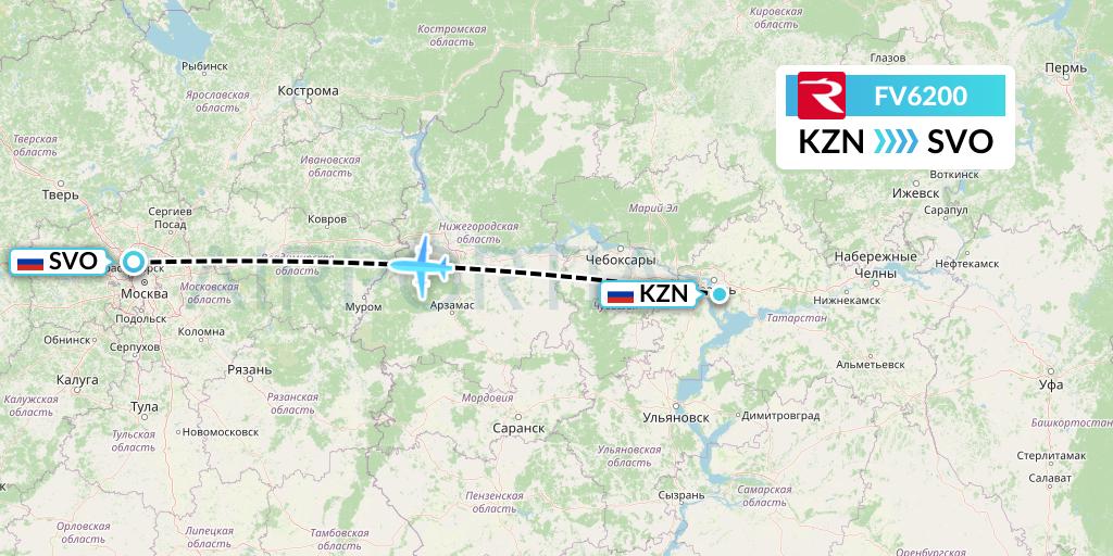 FV6200 Rossiya Flight Map: Kazan to Moscow