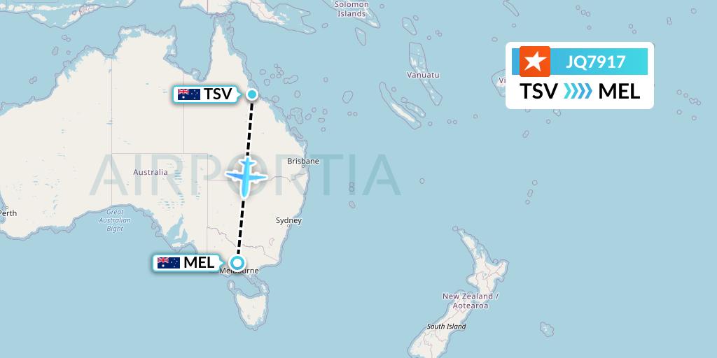 JQ7917 Jetstar Airways Flight Map: Townsville to Melbourne