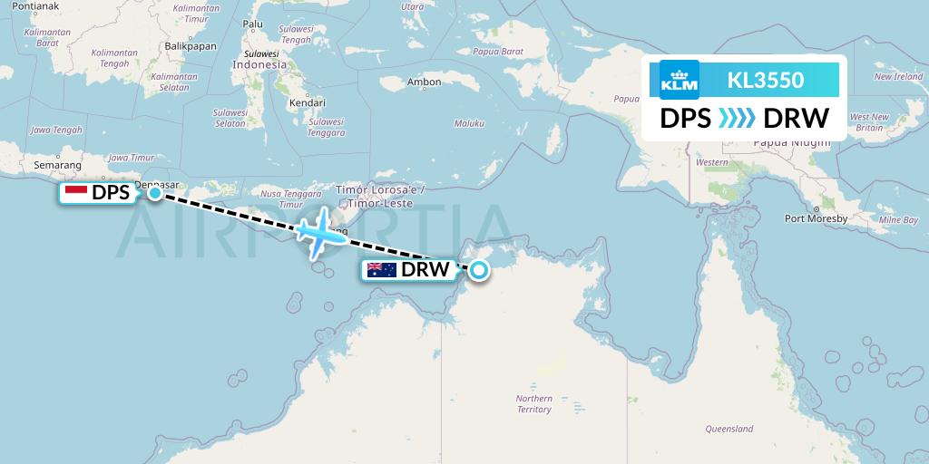KL3550 KLM Flight Map: Denpasar to Darwin