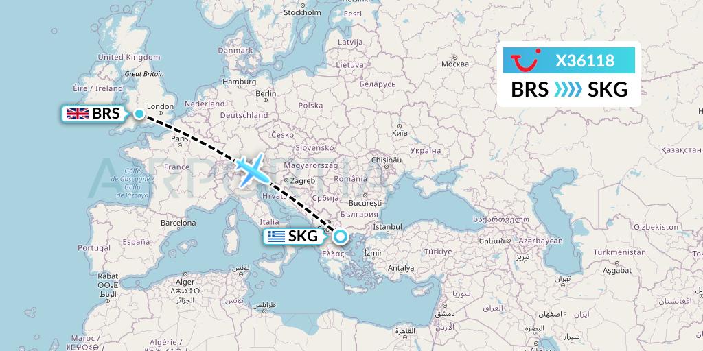 X36118 TUI fly Germany Flight Map: Bristol to Thessaloniki