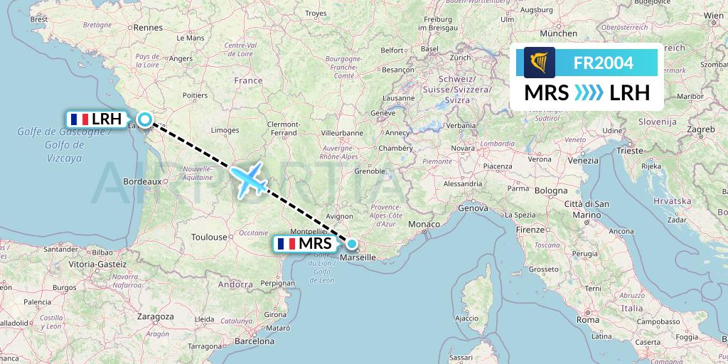 FR2004 Ryanair Flight Map: Marseille to La Rochelle