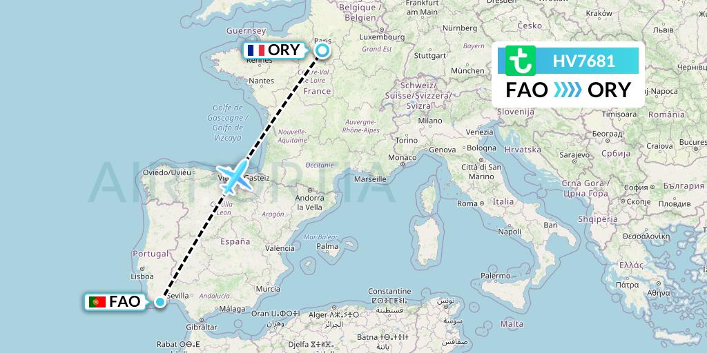 HV7681 Transavia Flight Map: Faro to Paris