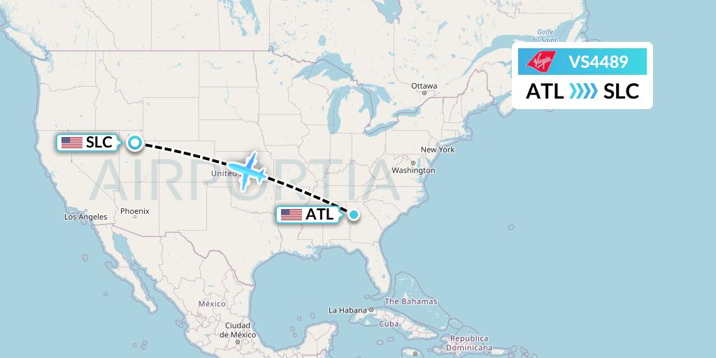 VS4489 Virgin Atlantic Airways Flight Map: Atlanta to Salt Lake City