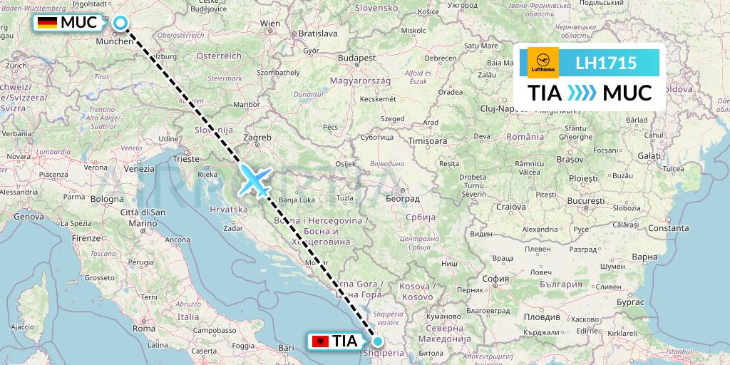 LH1715 Lufthansa Flight Map: Tirana to Munich
