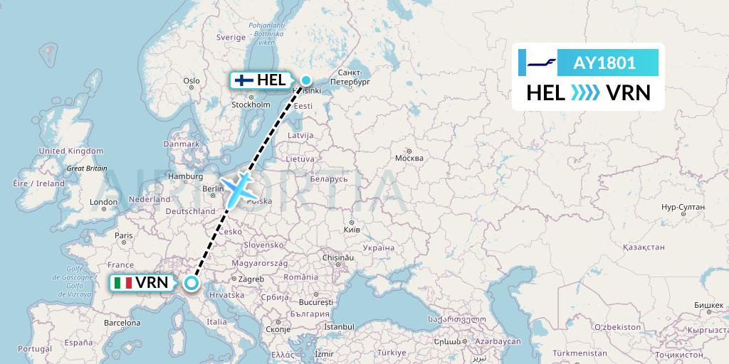 AY1801 Finnair Flight Map: Helsinki to Verona