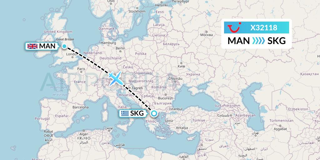 X32118 TUI fly Germany Flight Map: Manchester to Thessaloniki