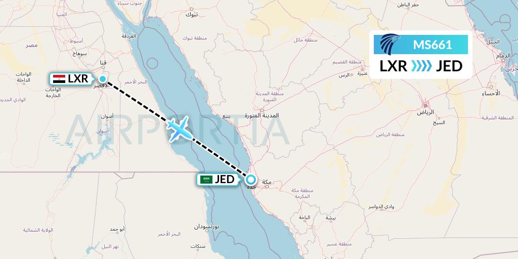 MS661 EgyptAir Flight Map: Luxor to Jeddah