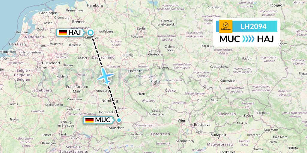 LH2094 Lufthansa Flight Map: Munich to Hannover