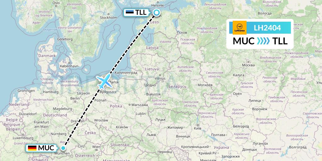 LH2404 Lufthansa Flight Map: Munich to Tallinn