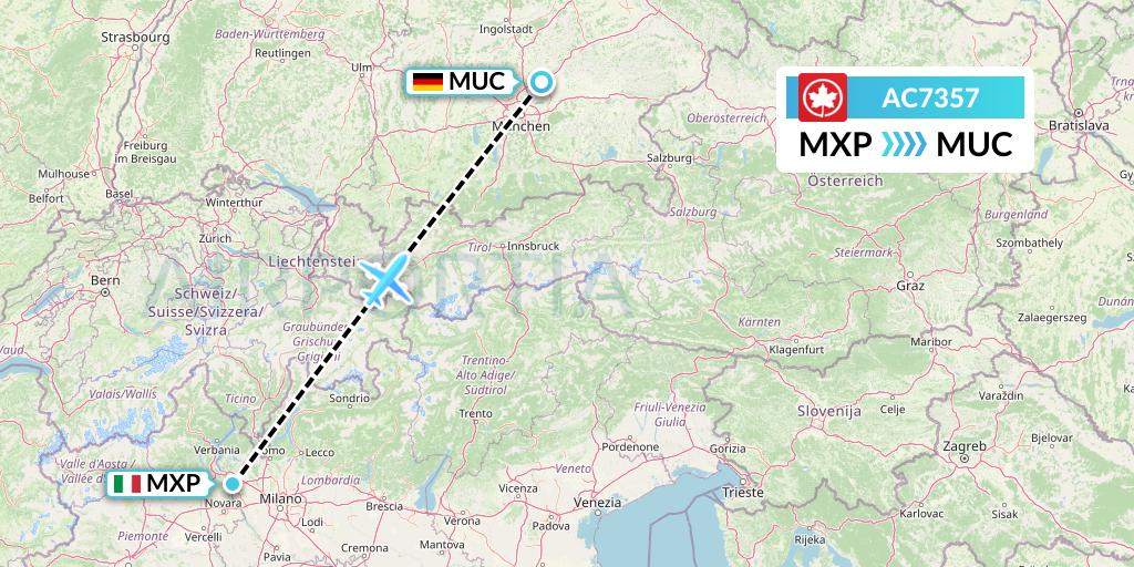 AC7357 Air Canada Flight Map: Milan to Munich