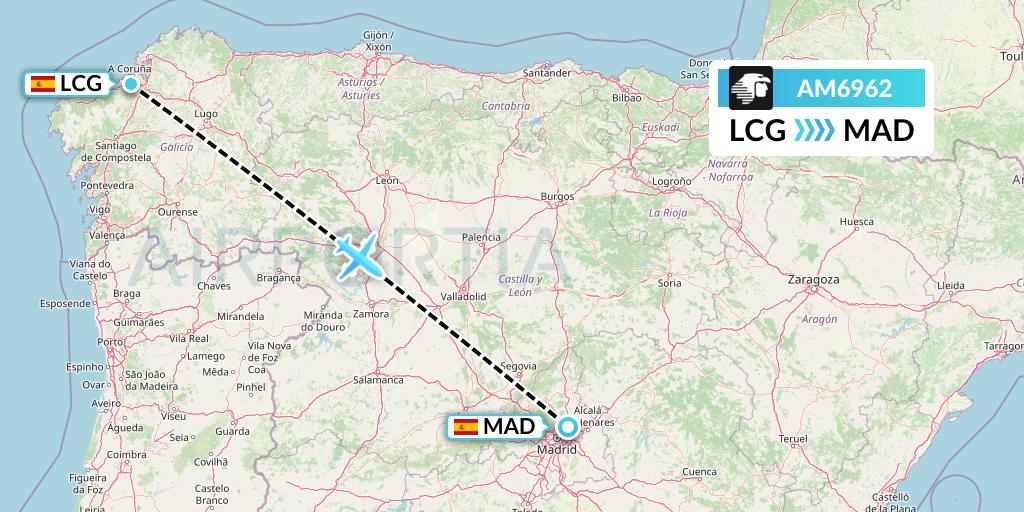 AM6962 Aeromexico Flight Map: A Coruna to Madrid