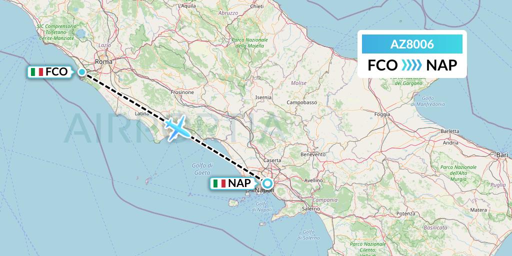 AZ8006 ITA Airways Flight Map: Rome to Naples