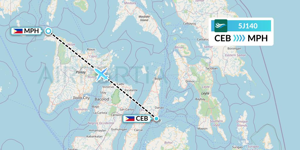 5J140 CEBU Pacific Air Flight Map: Cebu to Caticlan