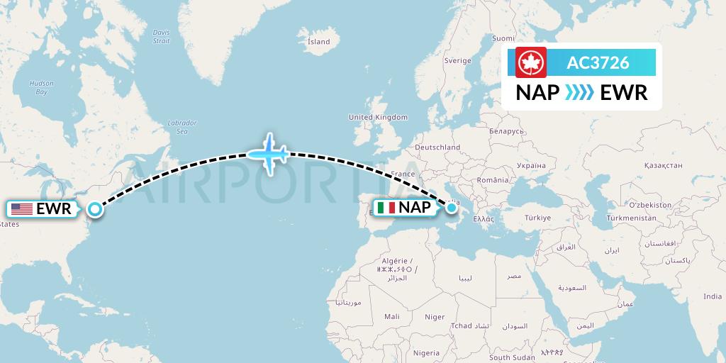 AC3726 Air Canada Flight Map: Naples to New York