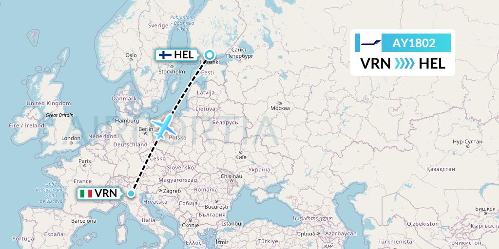 AY1802 Finnair Flight Map: Verona to Helsinki