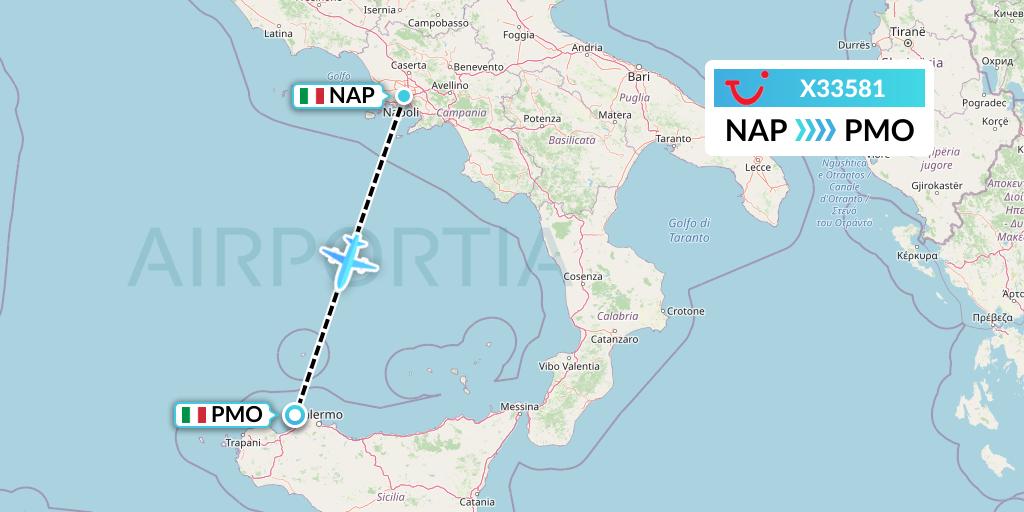 X33581 TUI fly Germany Flight Map: Naples to Palermo