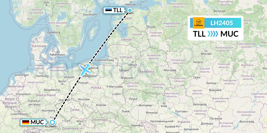 LH2405 Lufthansa Flight Map: Tallinn to Munich