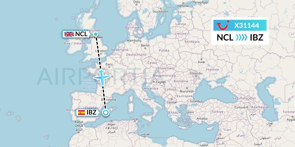 X31144 TUI fly Germany Flight Map: Newcastle to Ibiza