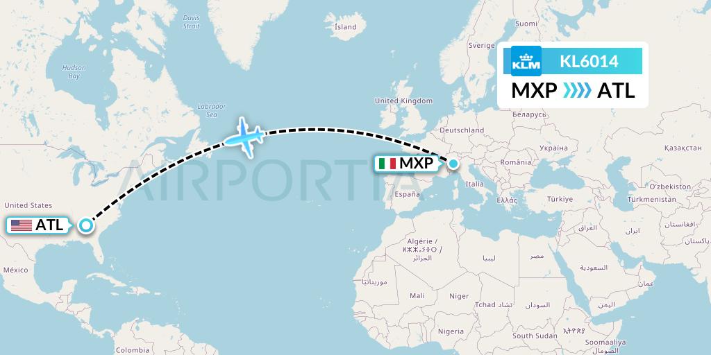 KL6014 KLM Flight Map: Milan to Atlanta