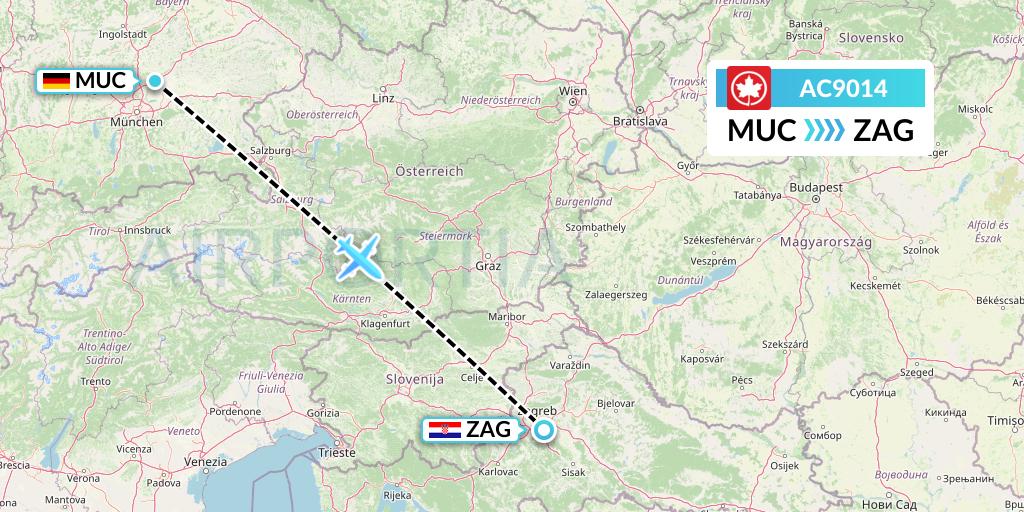 AC9014 Air Canada Flight Map: Munich to Zagreb