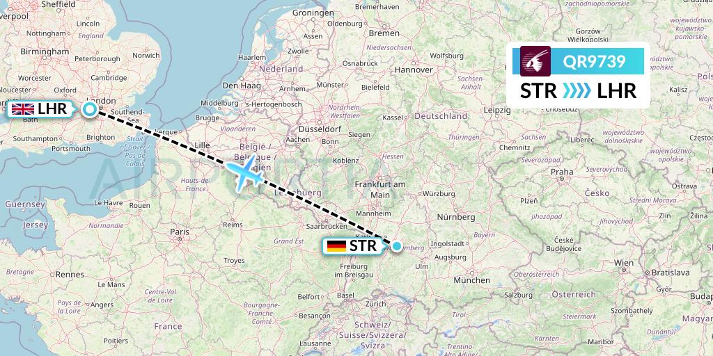 QR9739 Qatar Airways Flight Map: Stuttgart to London