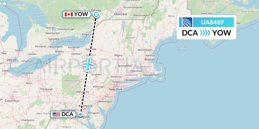 UA8489 United Airlines Flight Map: Washington to Ottawa