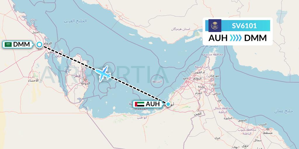 SV6101 Saudi Arabian Airlines Flight Map: Abu Dhabi to Dammam