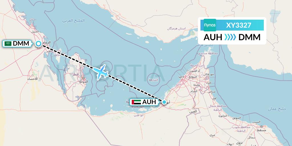XY3327 Flynas Flight Map: Abu Dhabi to Dammam