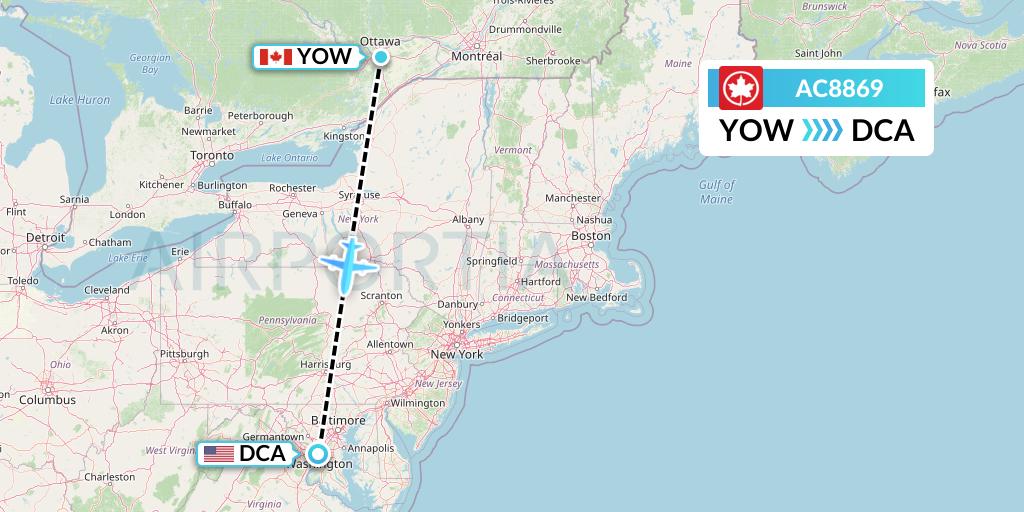 AC8869 Air Canada Flight Map: Ottawa to Washington