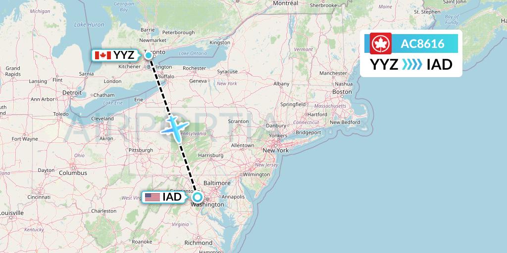 AC8616 Air Canada Flight Map: Toronto to Washington