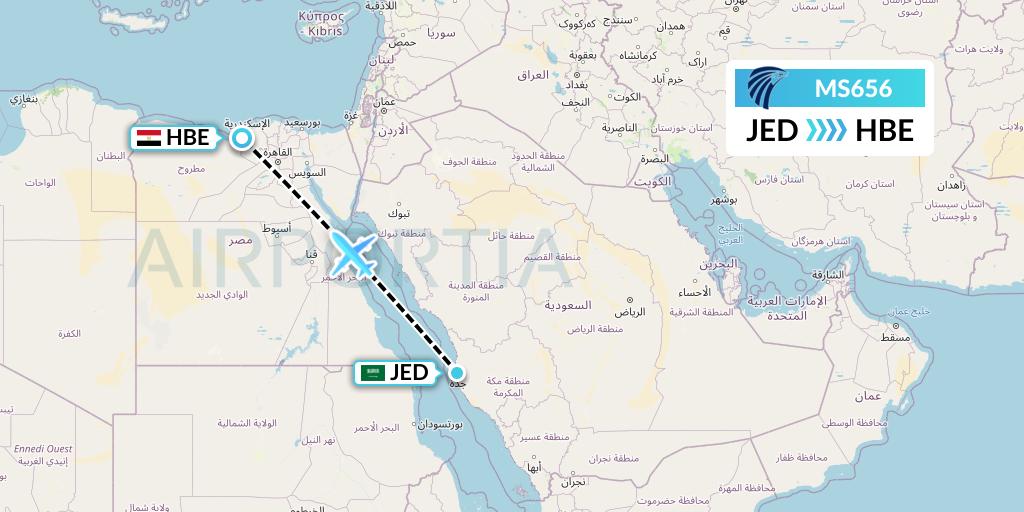 MS656 EgyptAir Flight Map: Jeddah to Alexandria