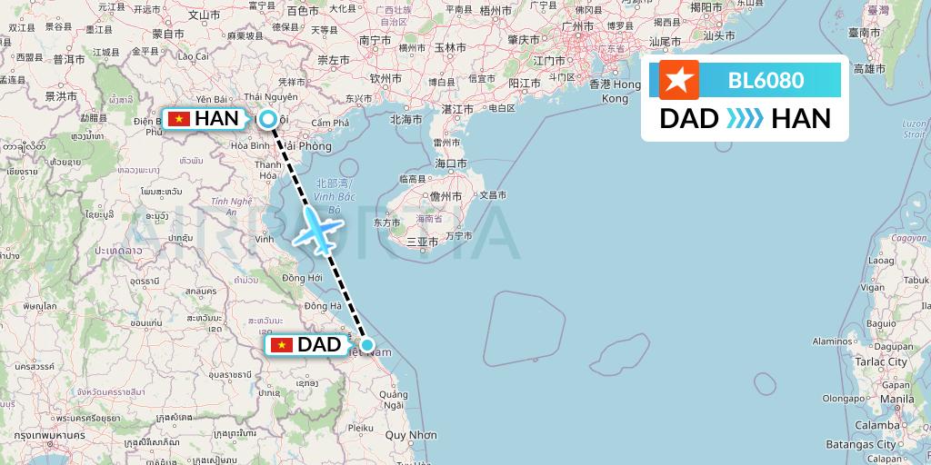 BL6080 Pacific Airlines Flight Map: Da Nang to Hanoi