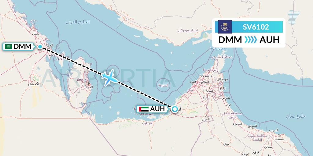 SV6102 Saudi Arabian Airlines Flight Map: Dammam to Abu Dhabi