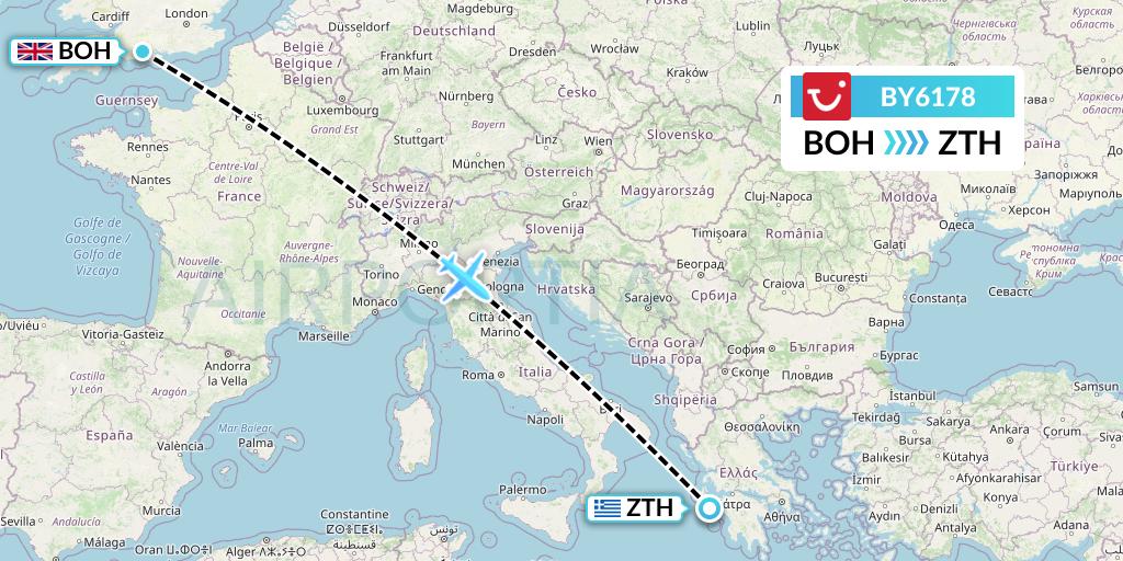BY6178 Flight Status TUI Airways Bournemouth to Zakynthos (TOM6178)