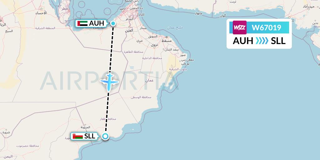 W67019 Wizz Air Flight Map: Abu Dhabi to Salalah