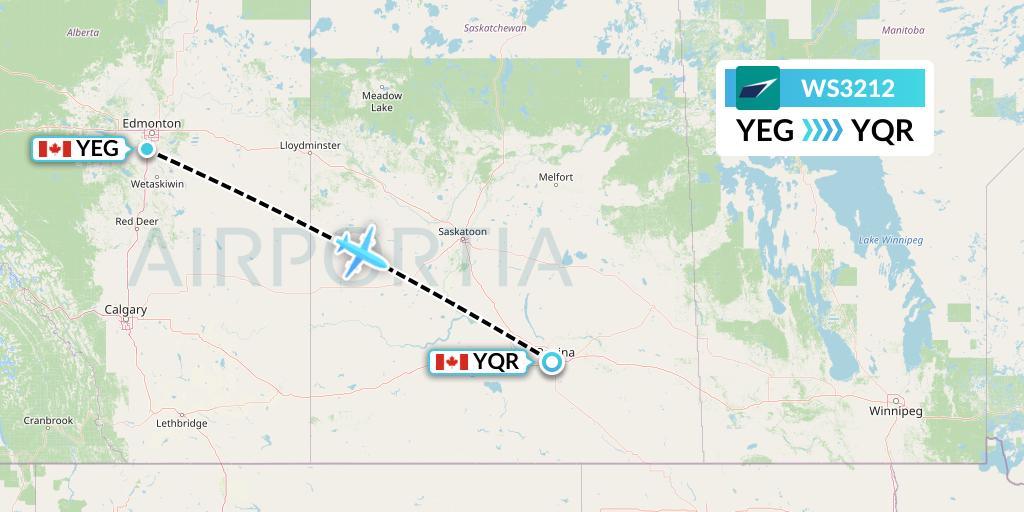 WS3212 WestJet Flight Map: Edmonton to Regina