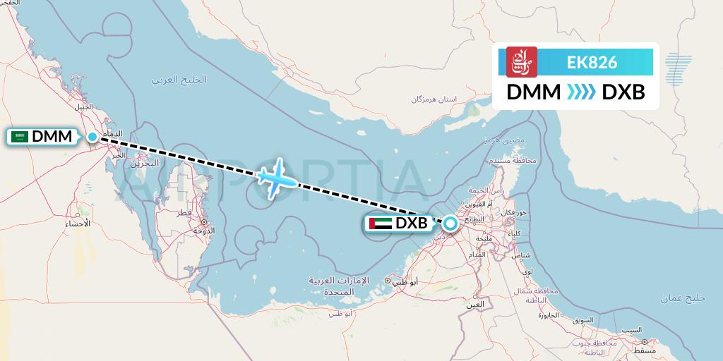 EK826 Emirates Flight Map: Dammam to Dubai