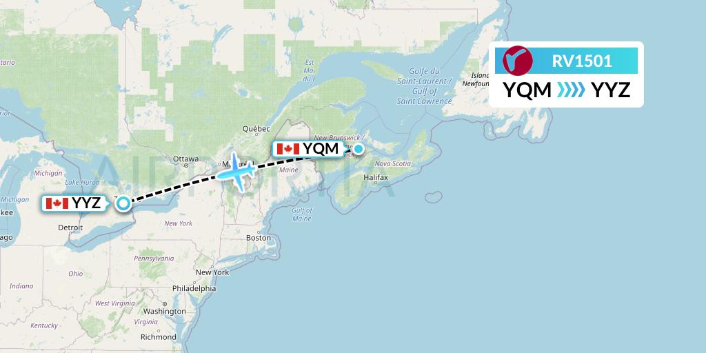 RV1501 Air Canada Rouge Flight Map: Moncton to Toronto