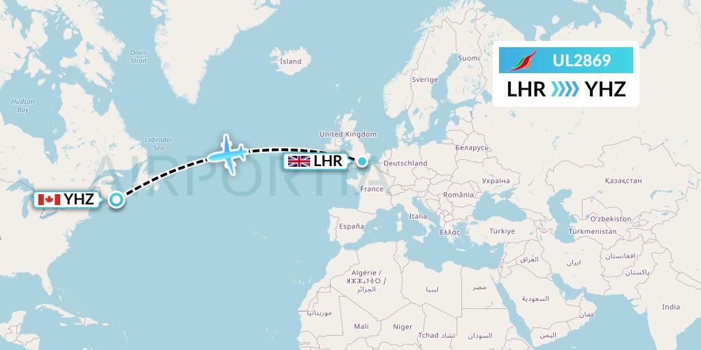 UL2869 SriLankan Airlines Flight Map: London to Halifax