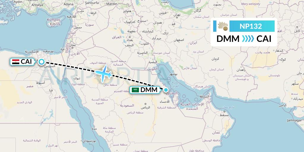 NP132 Nile Air Flight Map: Dammam to Cairo