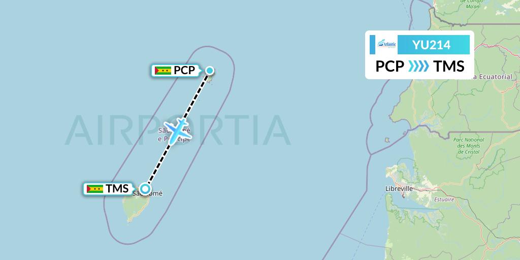 YU214 EuroAtlantic Airways Flight Map: Sao Tome and Principe to Sao Tome