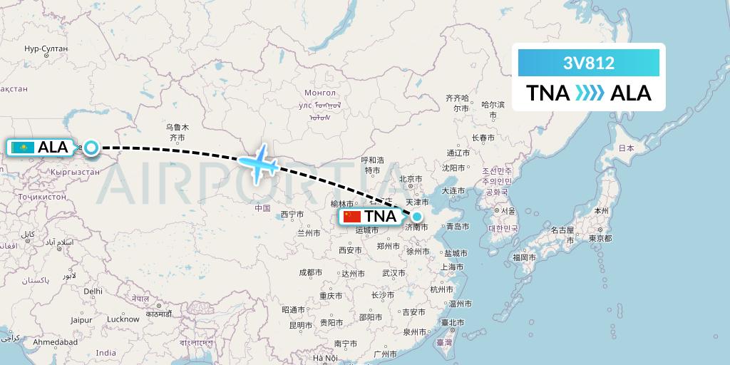 3V812 ASL Airlines Belgium Flight Map: Jinan to Almaty