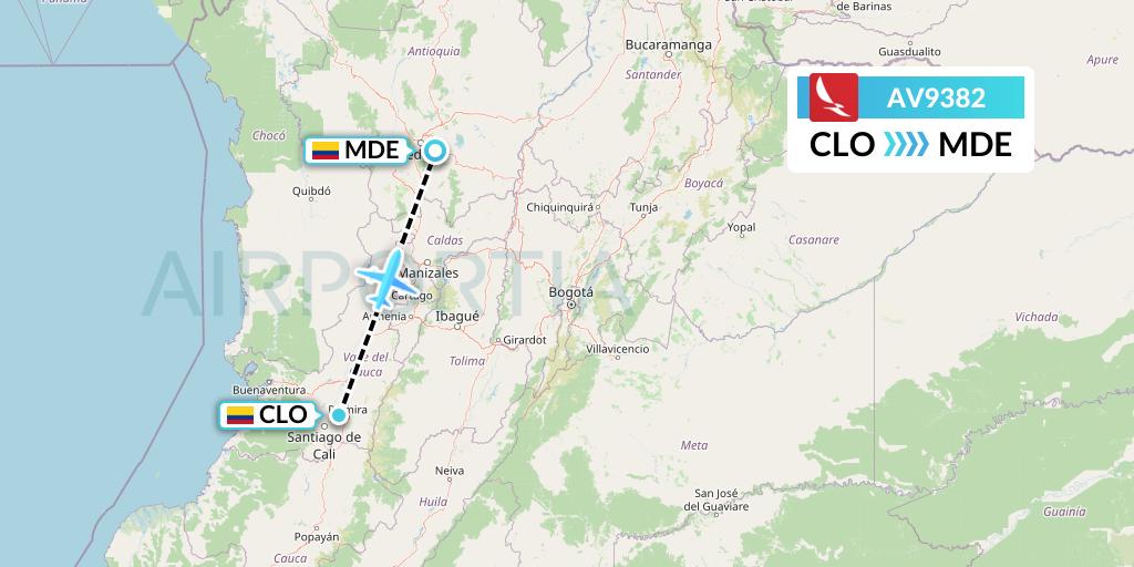 AV9382 Avianca Flight Map: Cali to Medellin