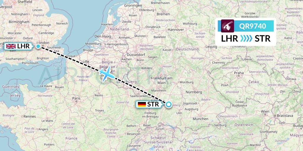 QR9740 Qatar Airways Flight Map: London to Stuttgart