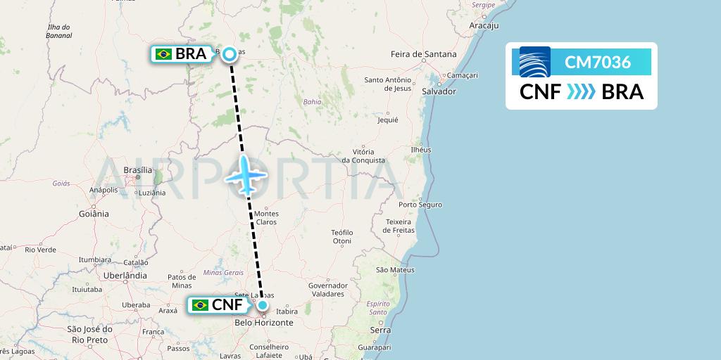 CM7036 Copa Airlines Flight Map: Belo Horizonte to Barreiras
