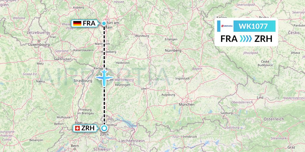 WK1077 Edelweiss Air Flight Map: Frankfurt to Zurich